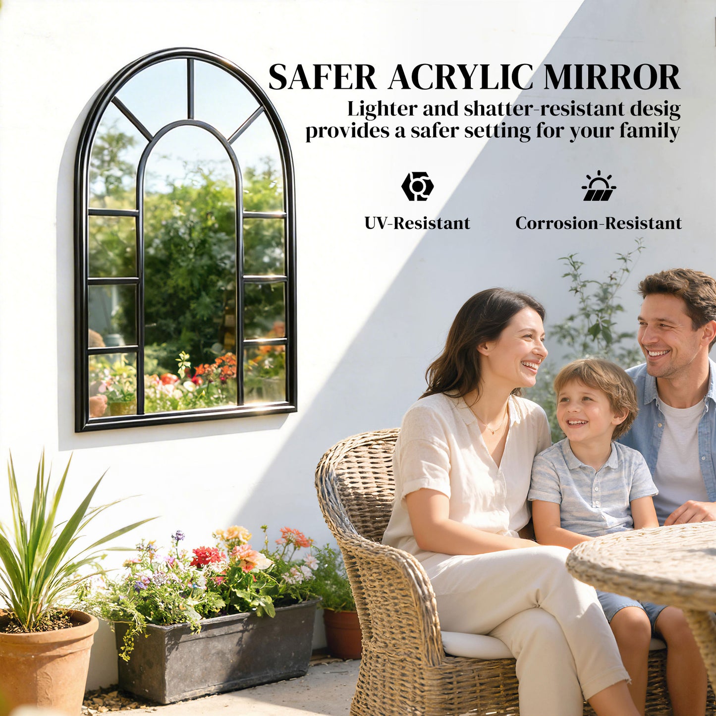 Outsunny Arched Mirror Shatterproof Acrylic Windowpane Wall Mounted Mirror With Robust Metal Frame 71 x 51 cm Black