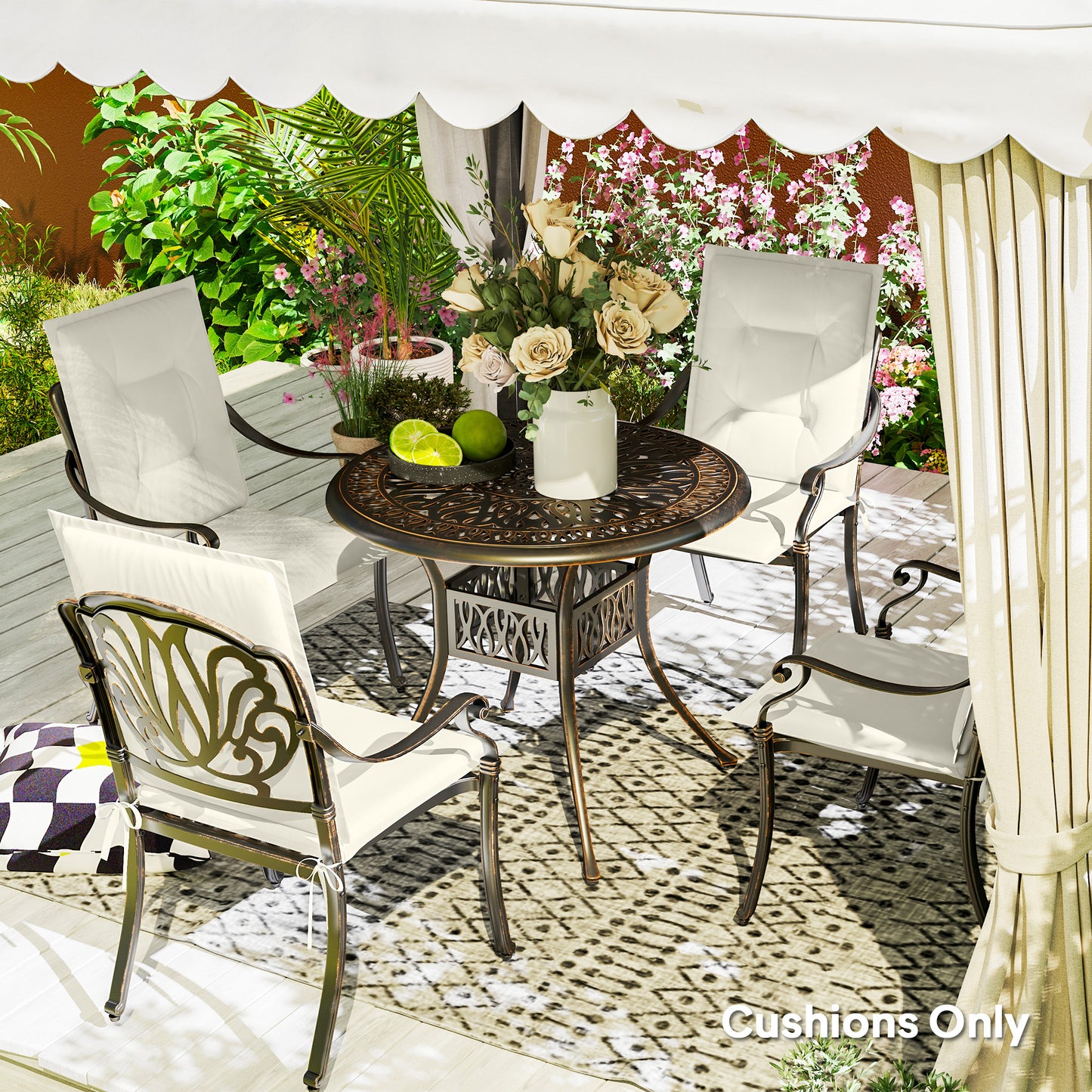 Outsunny Set Of Four Padded Garden Seat Cushions White With Cotton Fill Tufted Back And Tie Closures