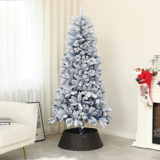 HOMCOM 6ft Snowy Blue Flocked Christmas Tree with 700 Tips and Metal Stand - ALL4U RETAILER LTD