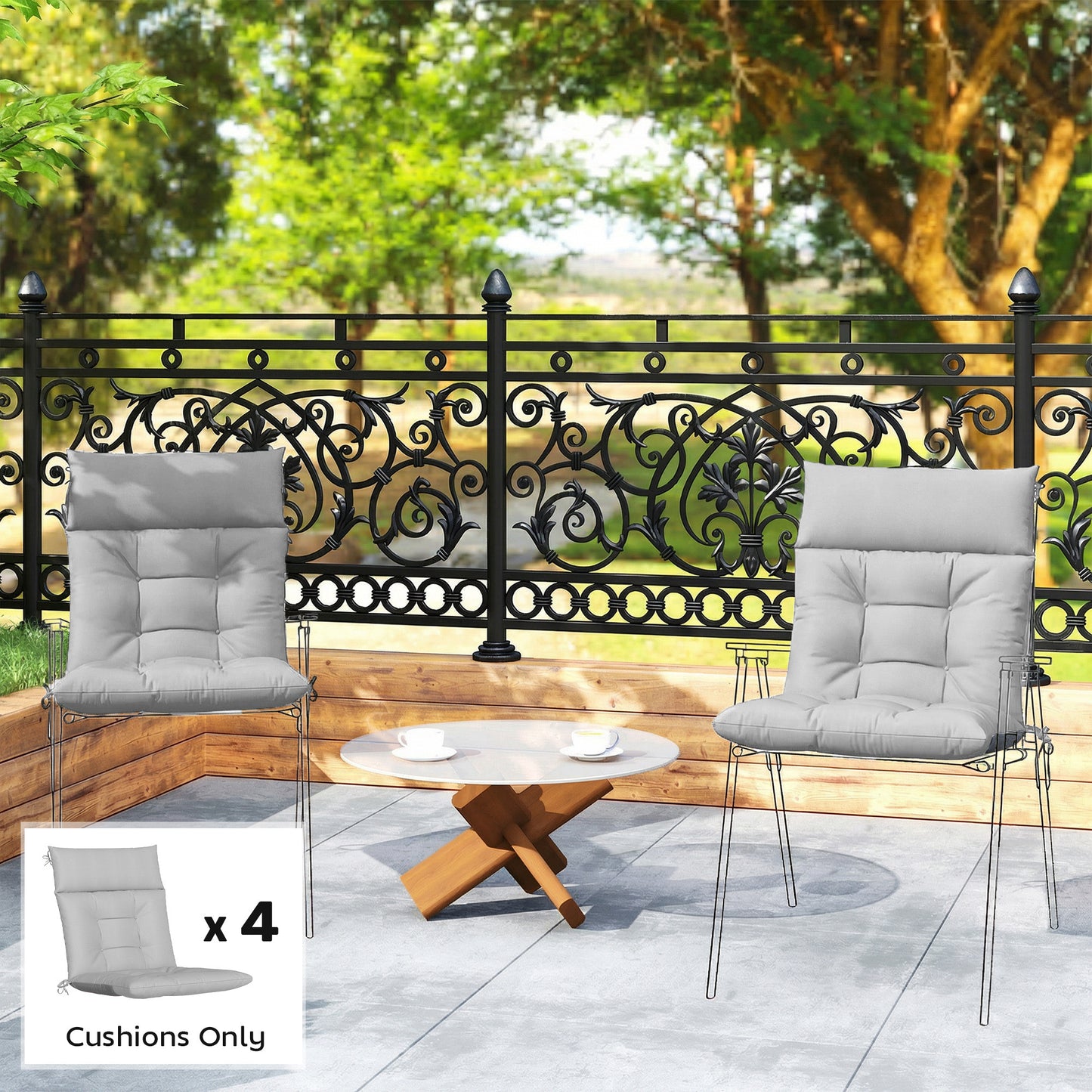 Outsunny Outdoor Patio Chair Cushions Set of 4 Waterproof Non Slip Lounge Cushions 112x53cm Light Grey
