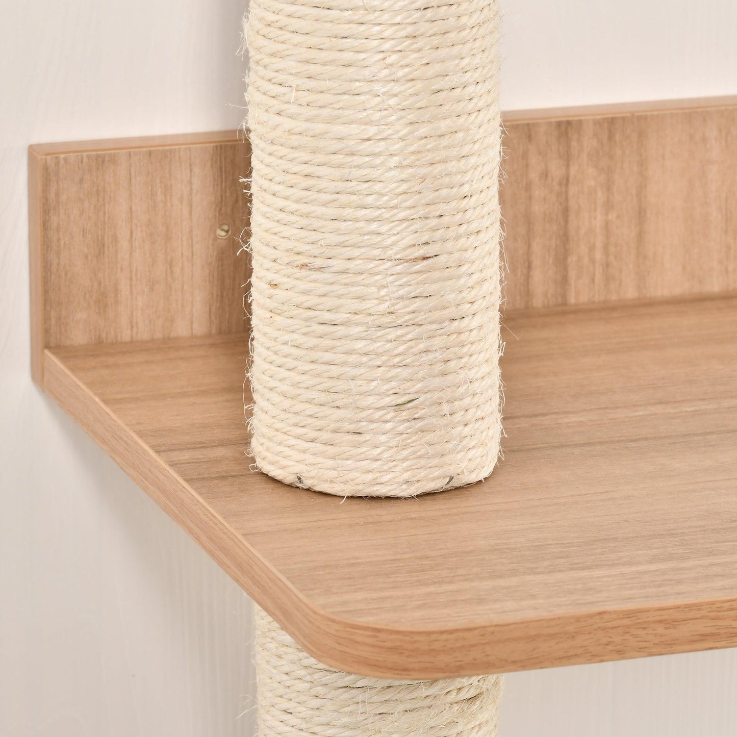 PawHut Wall-Mounted Cat Tree Condo Bed Scratching Post - Beige - ALL4U RETAILER LTD