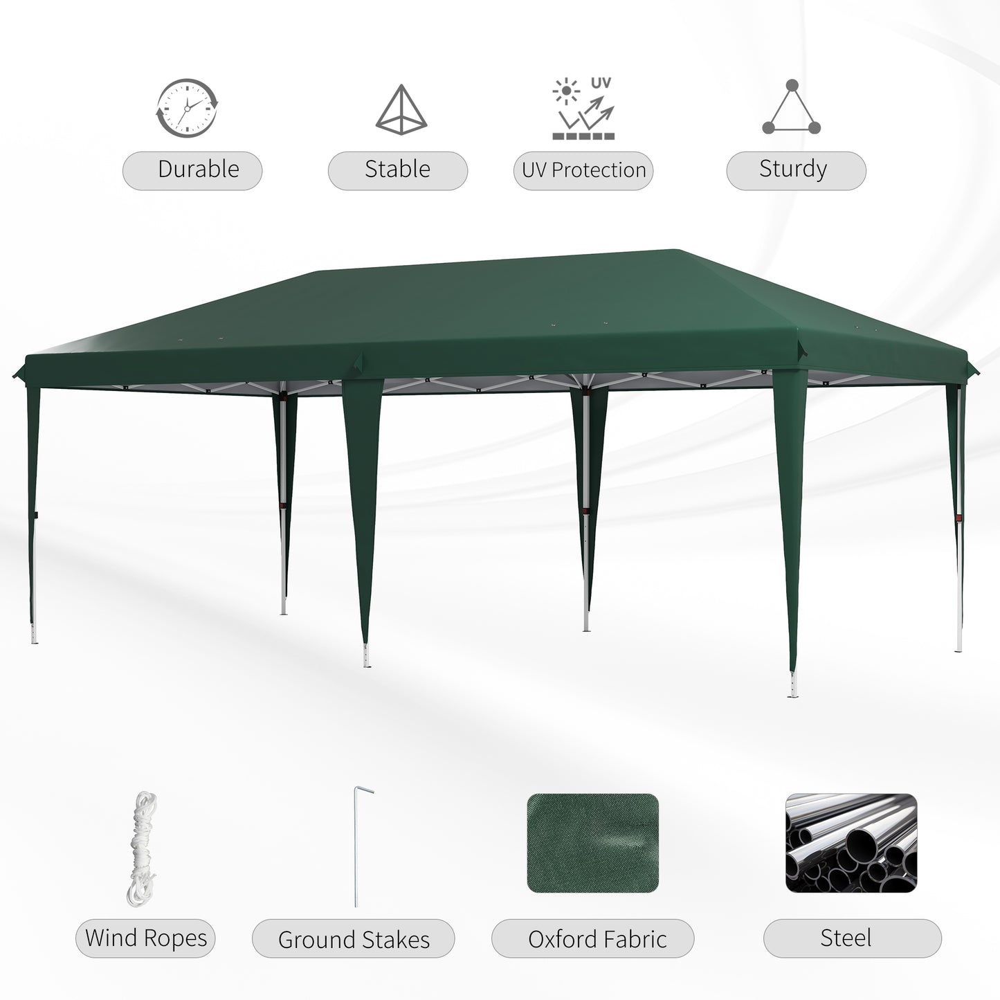 Outsunny 6 x 3 m Pop-Up Gazebo With Steel Frame Green Outdoor Shelter For Garden Parties