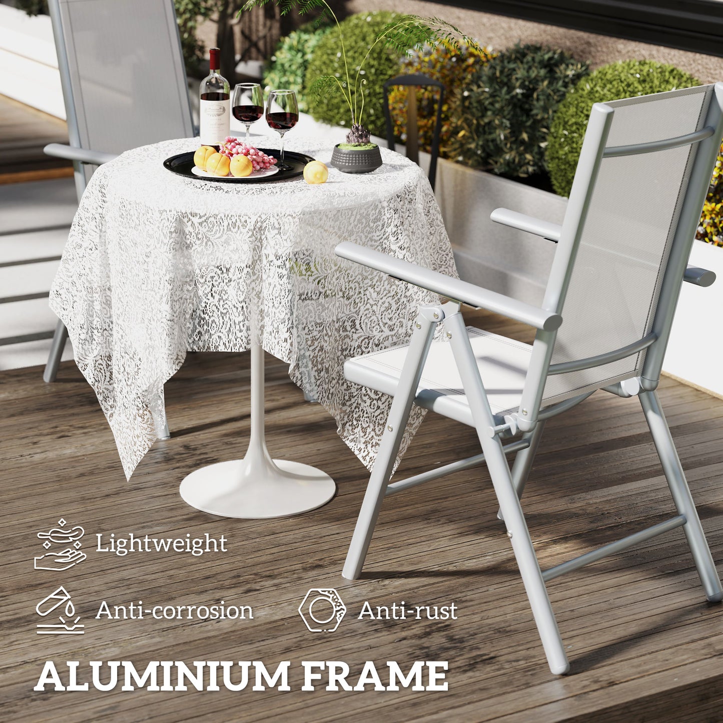 Outsunny Set Of Two Aluminium Folding Garden Chairs With Mesh Seats And High Backs For Outdoor Use Light Grey