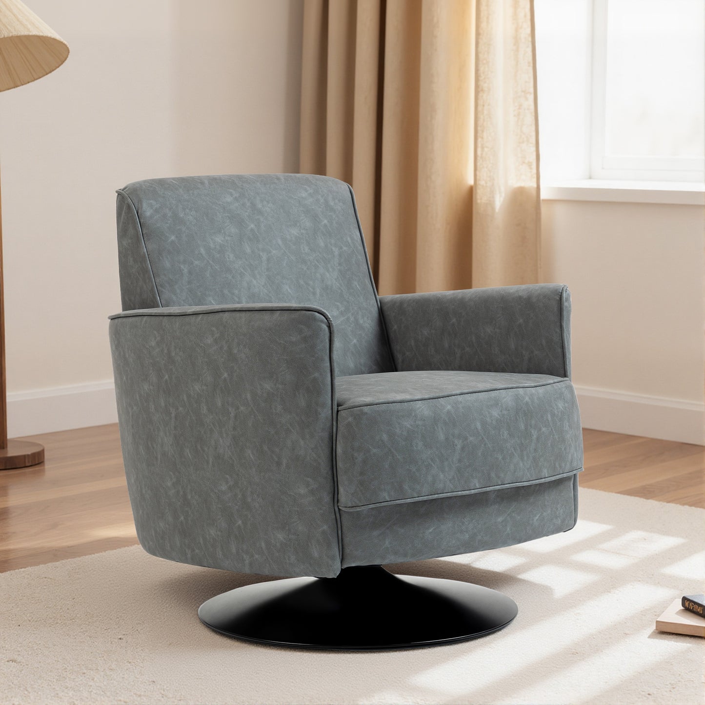 HOMCOM Upholstered Swivel Accent Chair With Thick Padding Pocket Springs In Grey 360 Degree Swivel Armchair