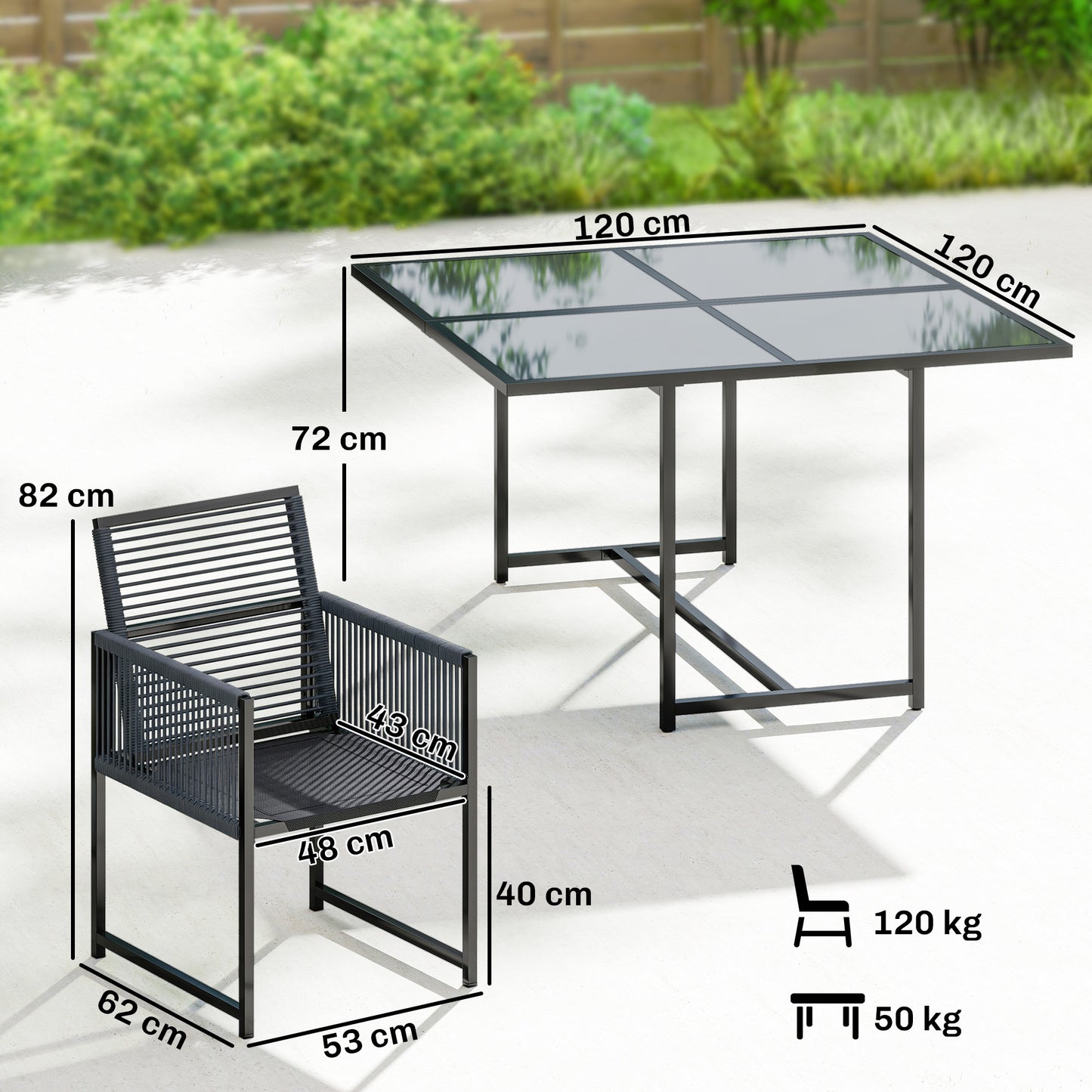 Outsunny 5 Piece Garden Dining Set Outdoor Patio Cube Set 4 Seater Table And Chairs With Foldable Backrest Dark Grey
