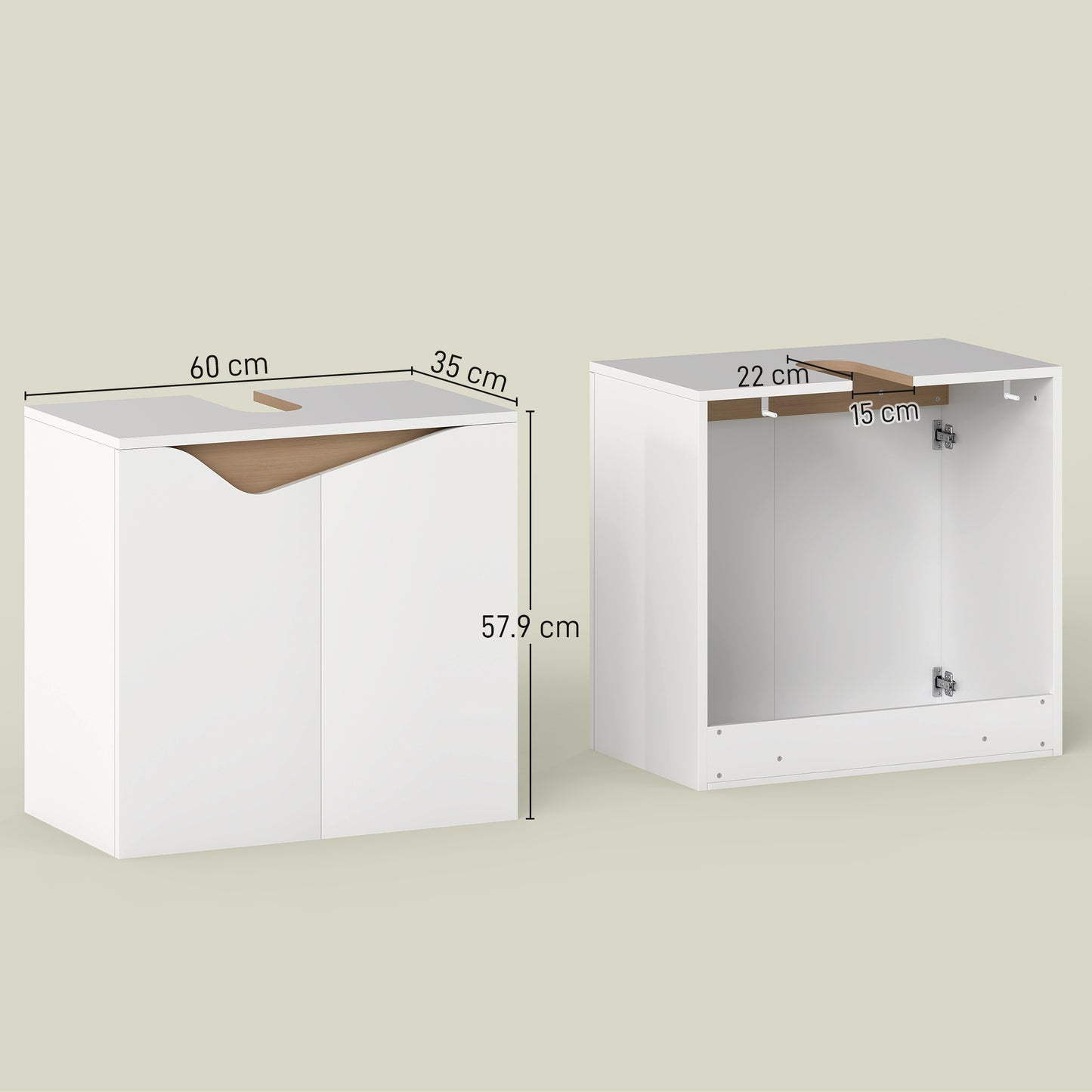 HOMCOM Under Sink Bathroom Storage Cabinet With Soft Close Doors White For Basin Without Pedestal