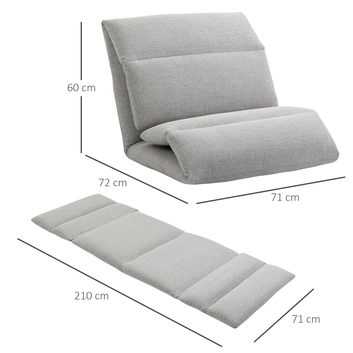 HOMCOM Versatile Adjustable Floor Chair for Gaming, Meditation, and Reading - Grey Folding Sofa Bed with Back Support - ALL4U RETAILER LTD