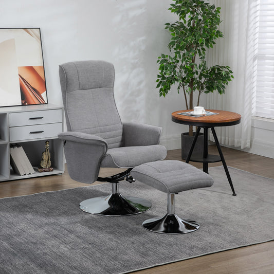 HOMCOM Swivel Recliner Chair With Footstool Velvet Upholstered Armchair With Ottoman Grey