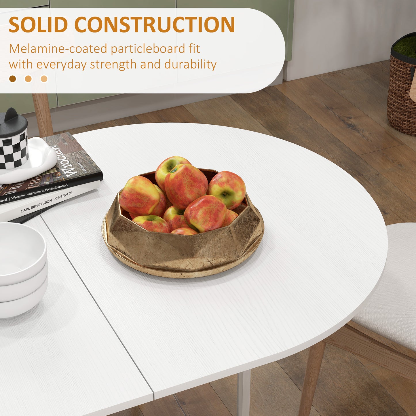 HOMCOM Folding Dining Table With Drop Leaf For Small Spaces, Oval Ash Wood Effect Tabletop
