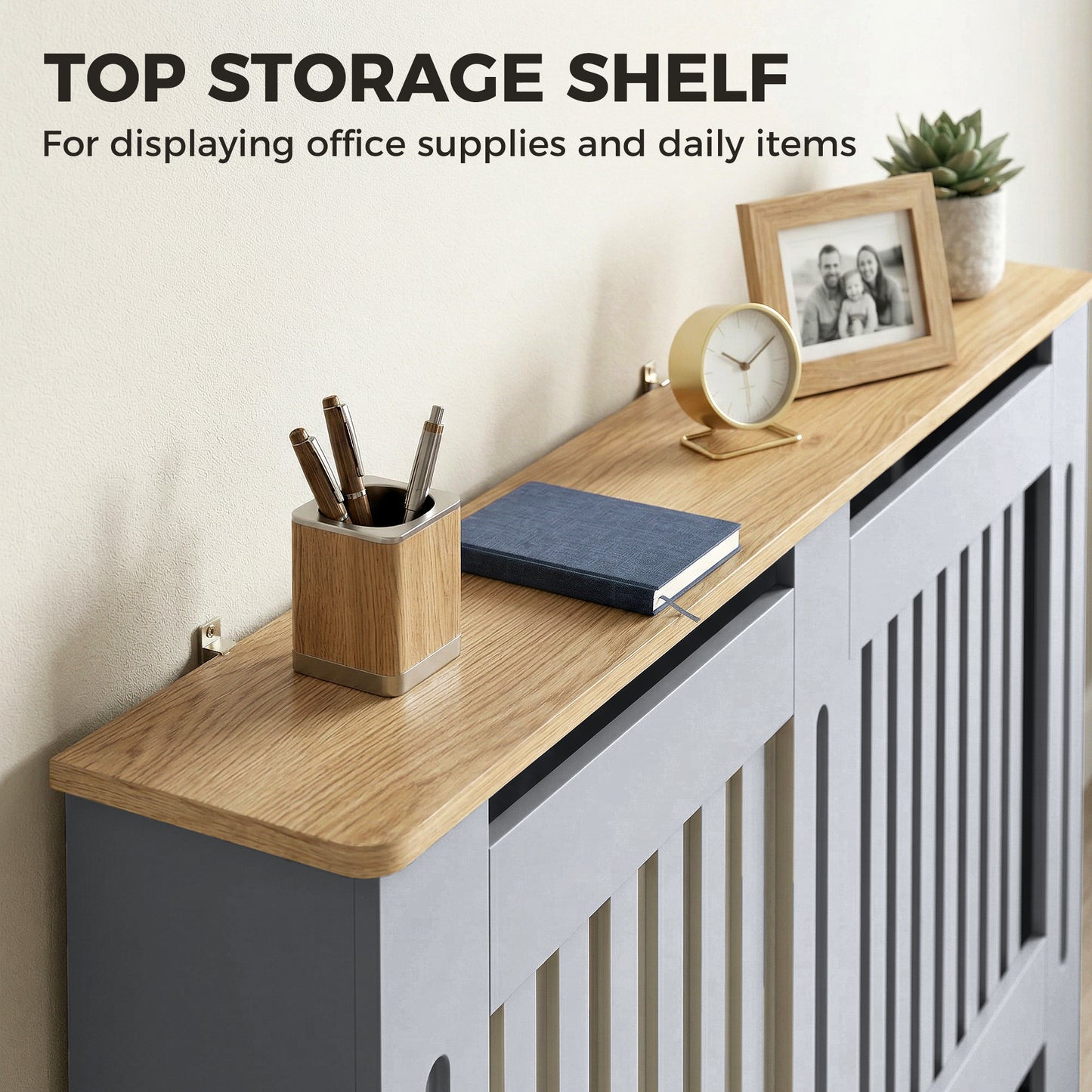 HOMCOM Slatted Radiator Cover Painted Cabinet with Line Grill Design 152L x 19W x 81H cm Grey