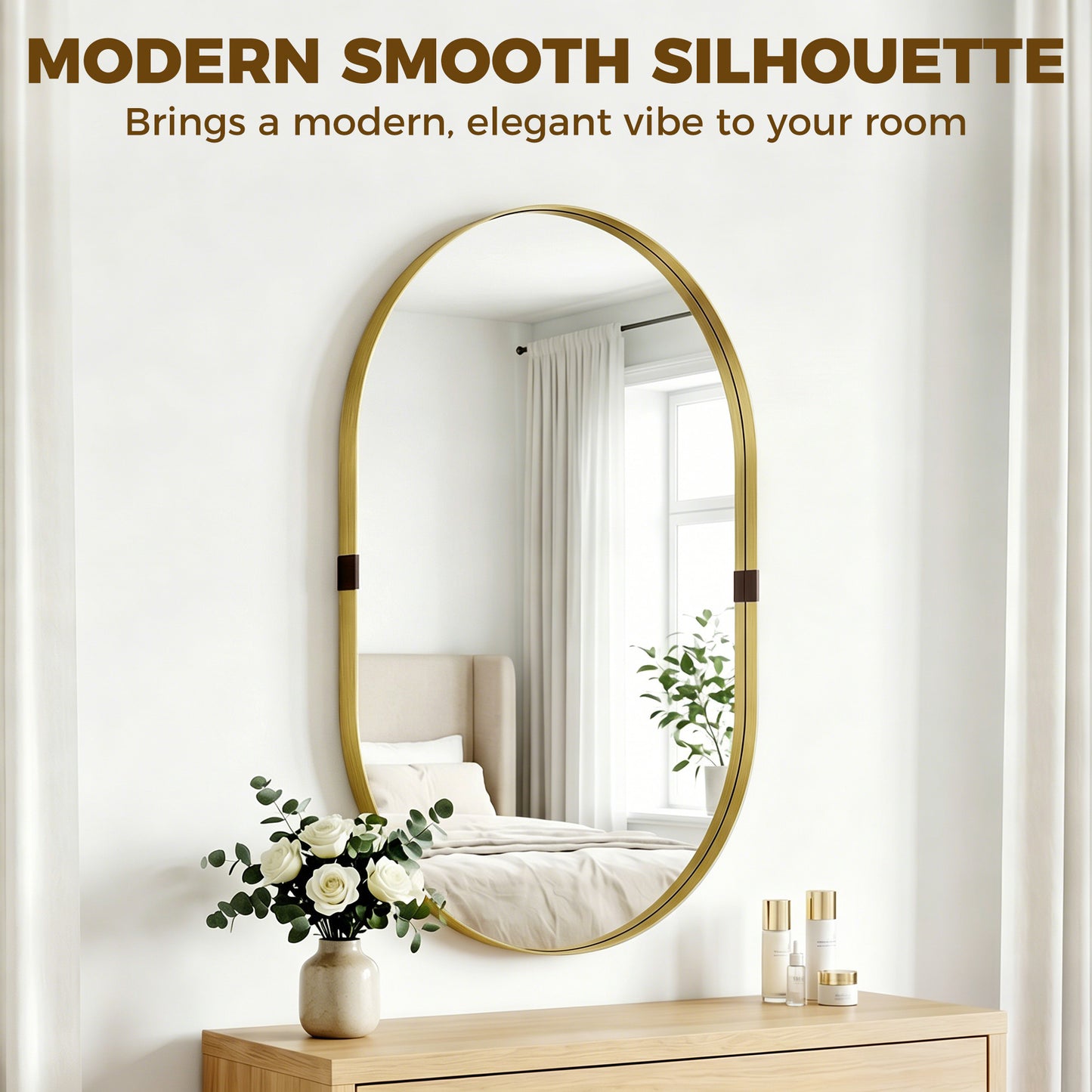 HOMCOM Wall Mirror With Elevated Aluminium Frame Gold Tone 60 X 90 cm Runway Style For Bathroom Hallway And Living Room