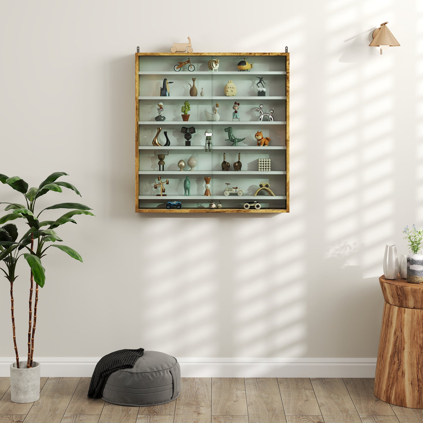 HOMCOM Six Shelf Wall Display Cabinet With Glass Doors In Brown Ideal For Display And Storage