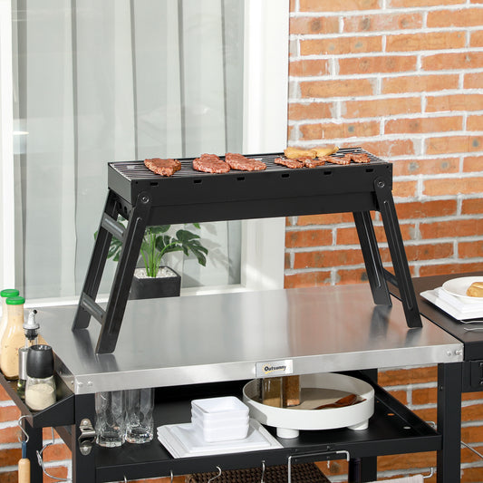 Outsunny Foldable Charcoal Grill Portable For Camping And Outdoor Cooking With Easy Clean Pull Out Charcoal Basin Black