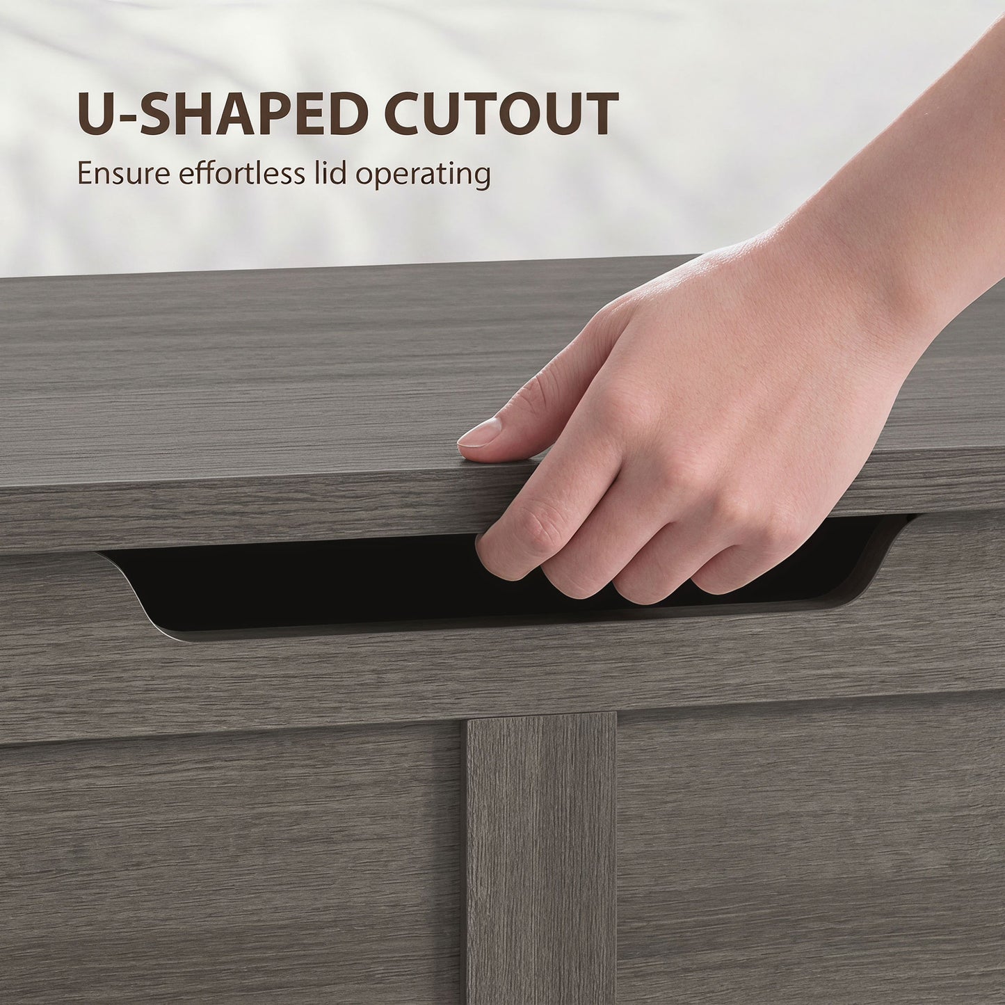 HOMCOM 127L Storage Chest With Safety Hinges And Seat Dark Grey Wood Effect For Living Room Or Bedroom