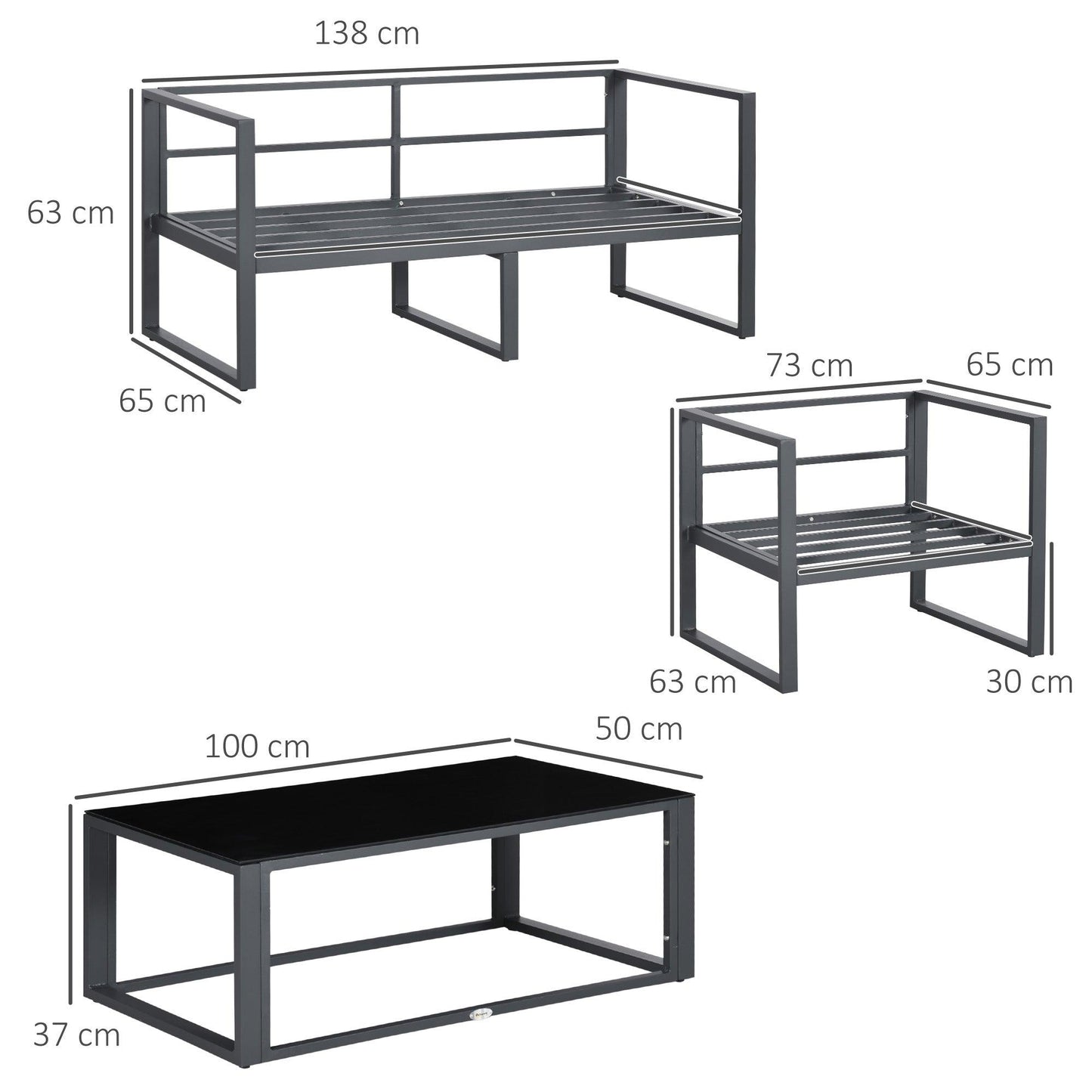 Outsunny 4 Pieces Garden Sectional Sofa Table Furniture Set Aluminium w/ Cushion - ALL4U RETAILER LTD