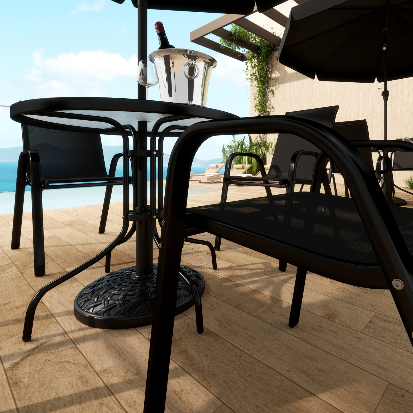 Outsunny 12kg Round Resin Parasol Base For 38mm Or 48mm Poles Heavy Duty Garden Umbrella Stand Black