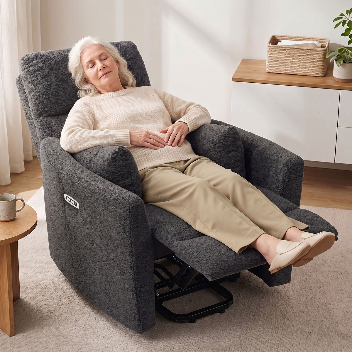HOMCOM Electric Lift Recliner Chair with Massage and Heat Teddy Fleece Dark Grey