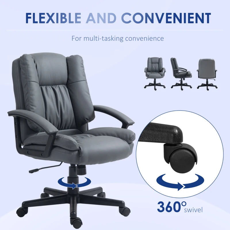 HOMCOM Office Chair - Faux Leather Computer Desk Chair, Mid Back Executive Chair with Adjustable Height and Swivel Rolling Wheels for Home Study - Dark Grey - ALL4U RETAILER LTD