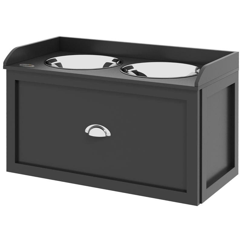 PawHut Stainless Steel Raised Dog Bowls with 21L Storage Drawer - Black | Elevated Feeding Station for Large Dogs and Cats - ALL4U RETAILER LTD