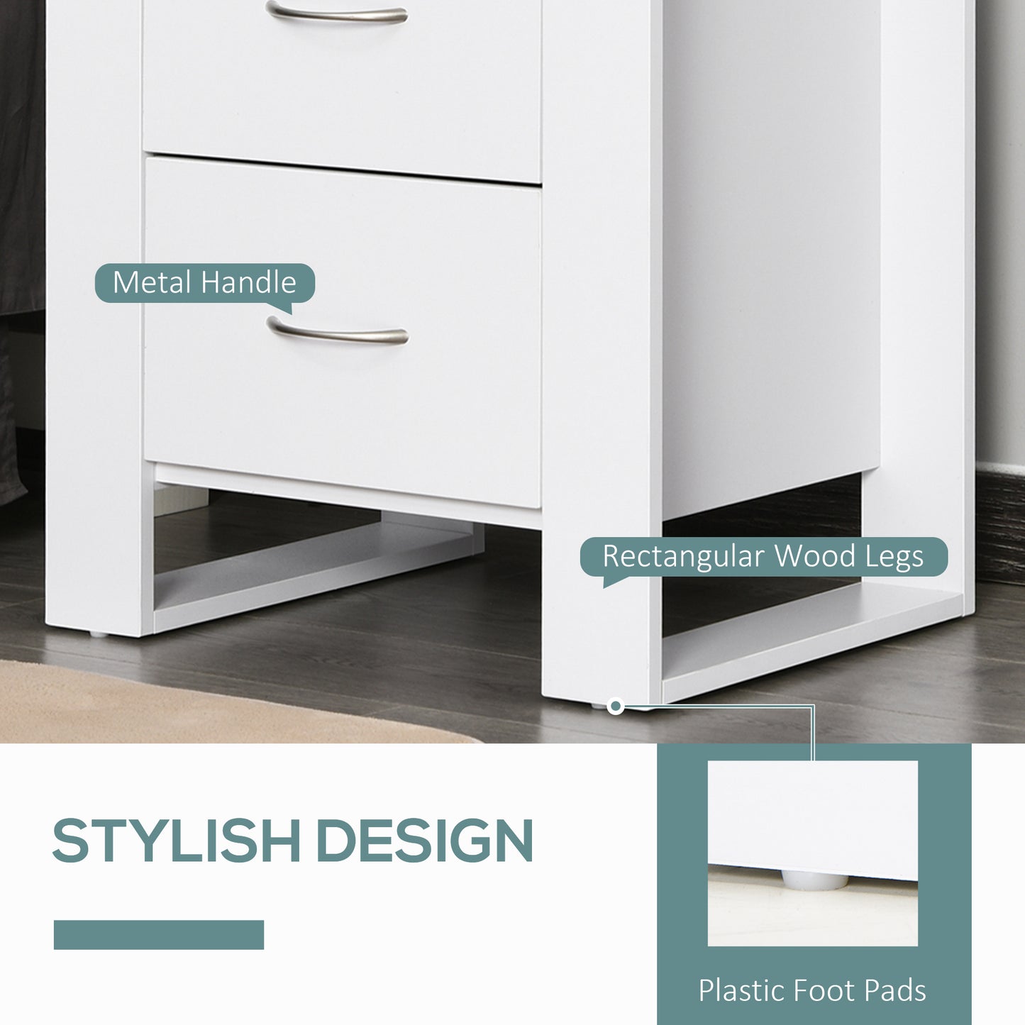 HOMCOM Bedroom Furniture Set With Four Drawer Chest And Two Drawer Nightstand In Modern White