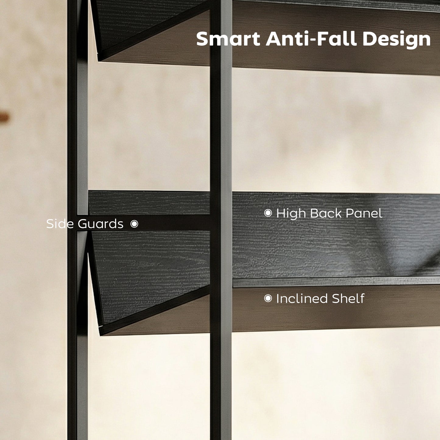 HOMCOM 5 Tier Metal Frame Bookcase Storage Shelves for Living Room Black Ideal for Organizing Books and Decor