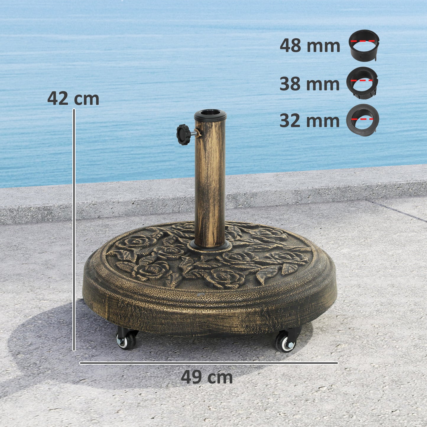Outsunny Parasol Base With Wheels Cast Iron Effect Umbrella Stand Weather Resistant Bronze Tone