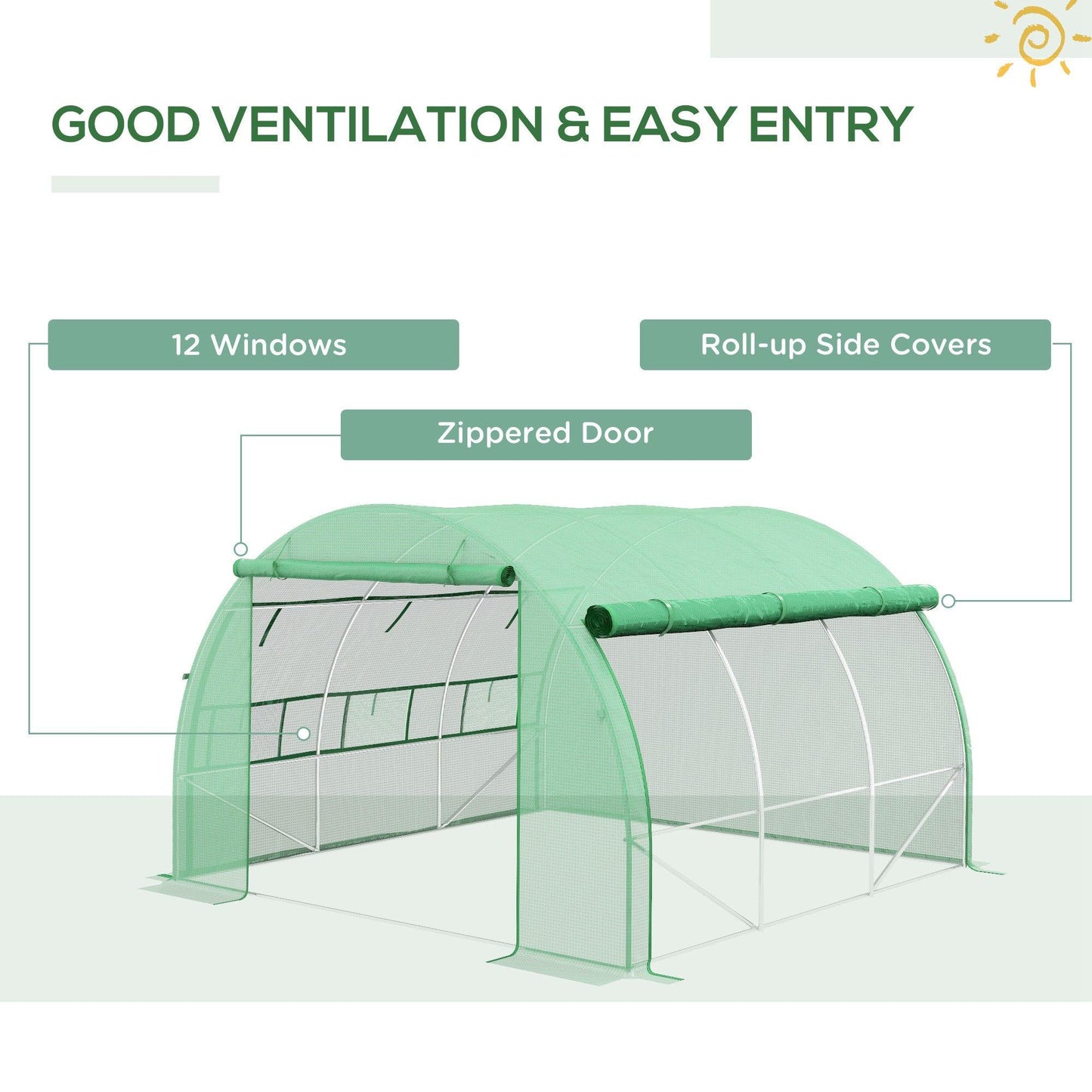 Outsunny 3 x 3 x 2 m Polytunnel Greenhouse Pollytunnel Tent Steel Frame Green - ALL4U RETAILER LTD