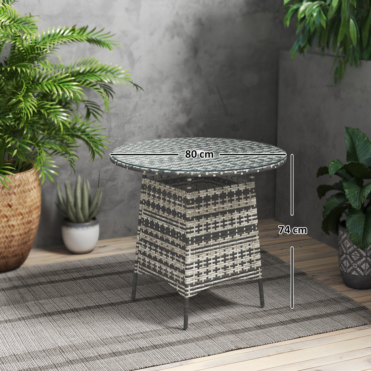 Outsunny Wicker Garden Rattan Outdoor Coffee Table With Umbrella Hole And Tempered Glass Top Grey