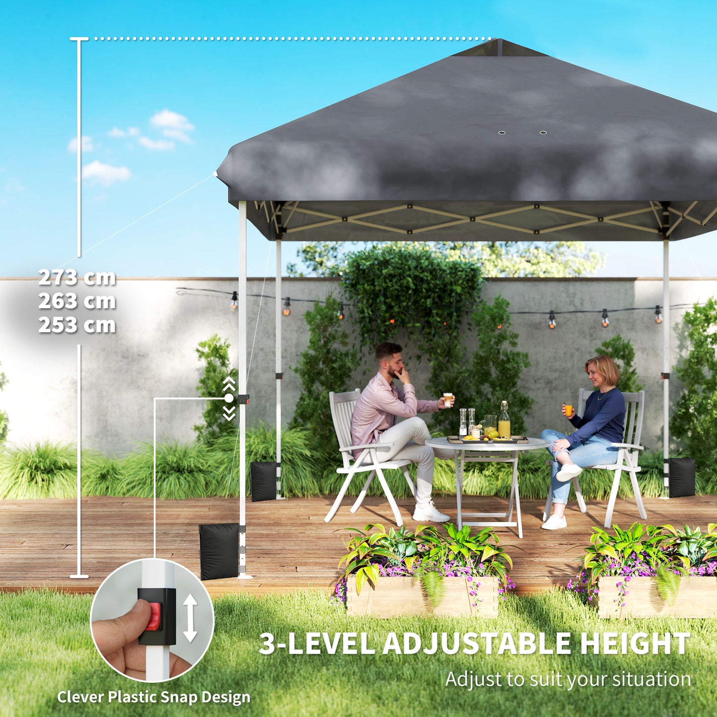 Outsunny 3 X 3 M Pop Up Gazebo With Wheels UPF50 Plus One Touch Outdoor Garden Party Tent Canopy Dark Grey