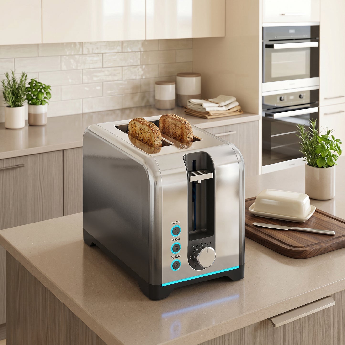 HOMCOM 2 Slice Toaster With 7 Browning Levels Reheat Defrost And Cancel Functions
