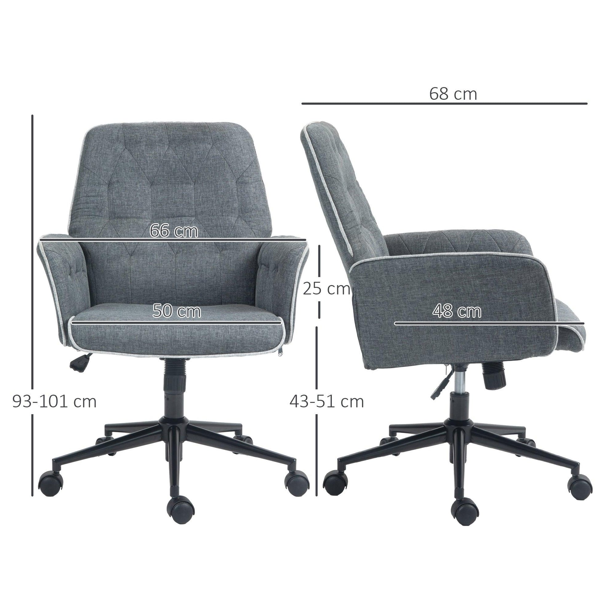 HOMCOM Linen Computer Chair with Armrest, Modern Swivel Chair with Adjustable Height, Dark Grey - ALL4U RETAILER LTD