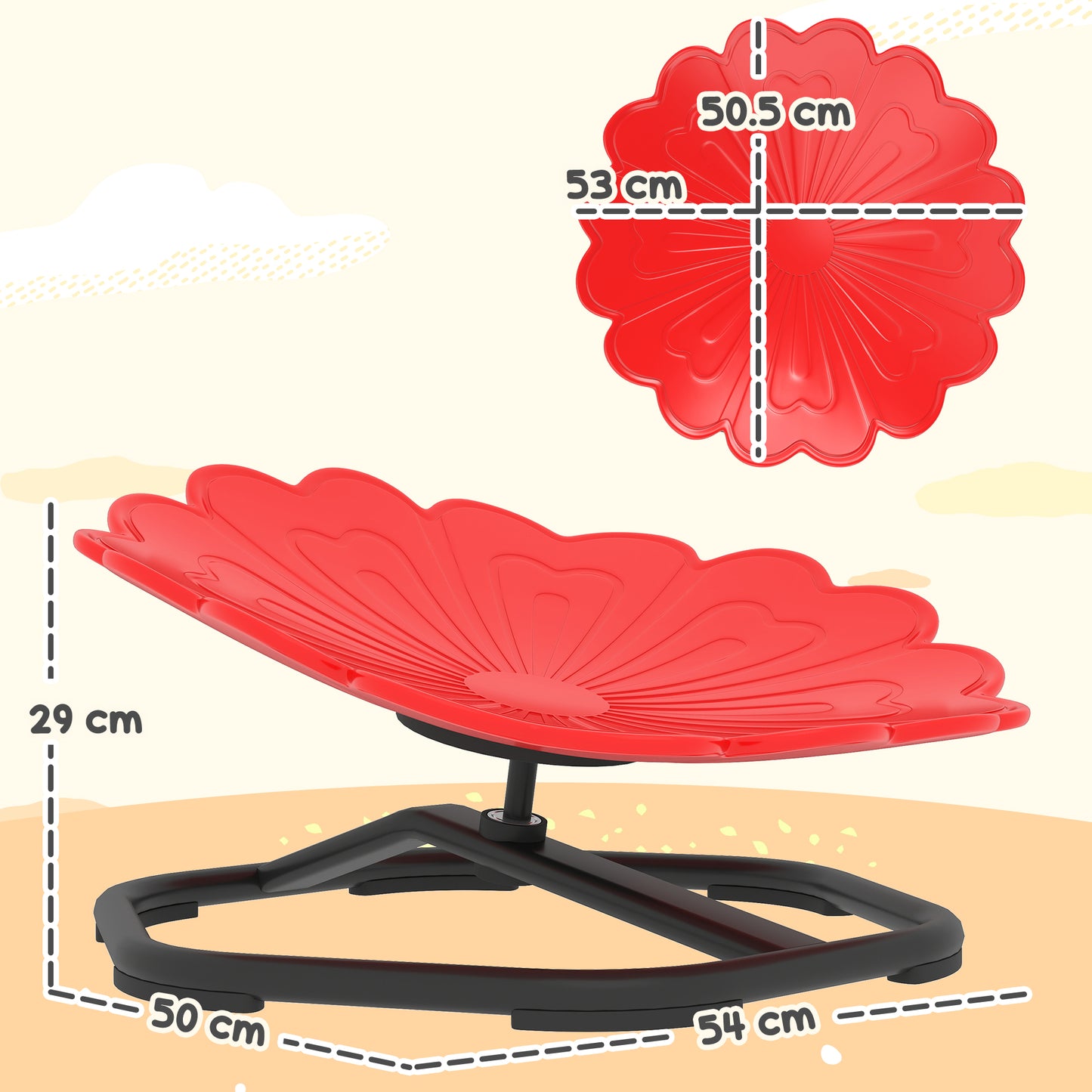 AIYAPLAY Flower Shaped Sensory Spinning Chair With Non Slip Base For Balance And Coordination Red