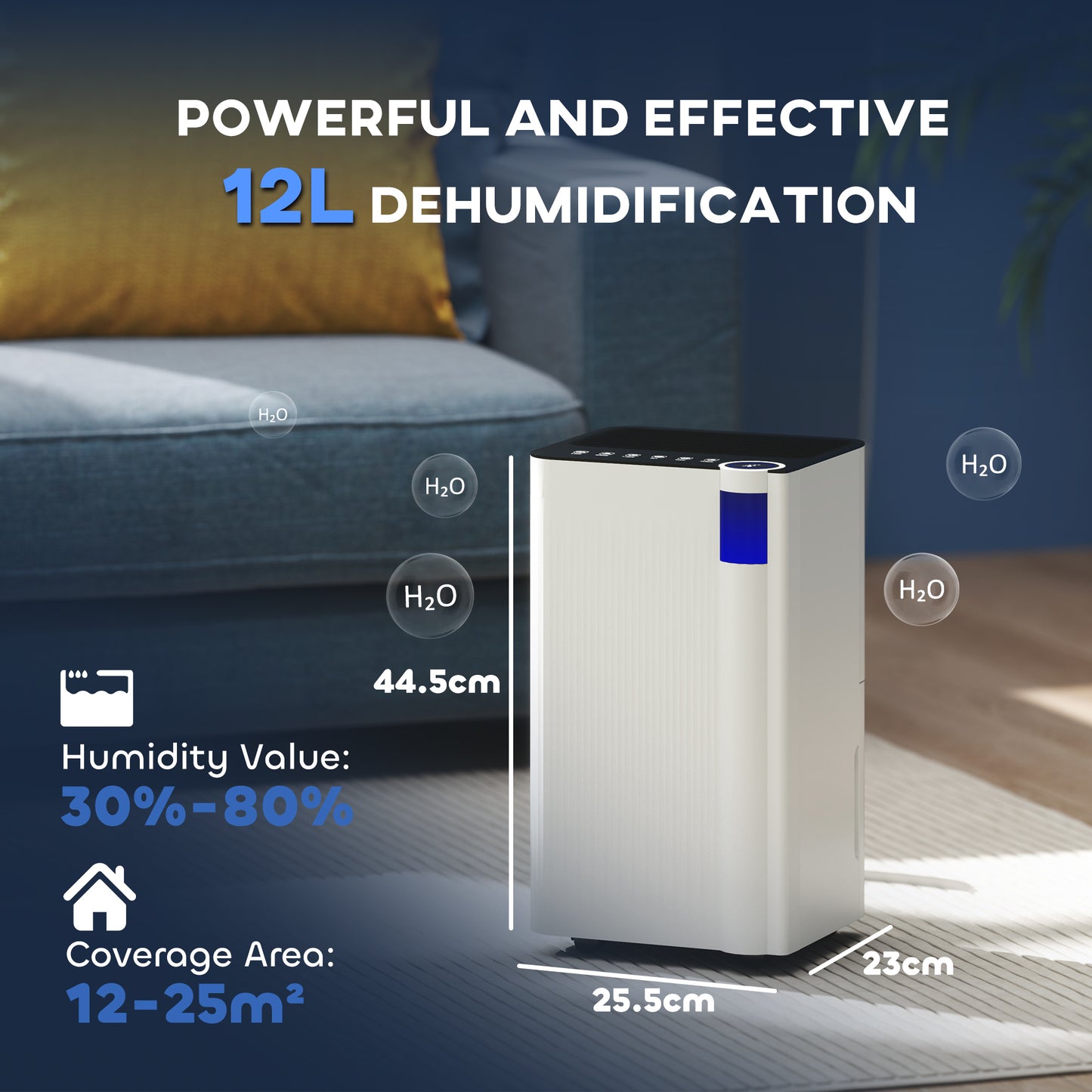 HOMCOM 12 L Per Day Dehumidifier With Filter White 2 L Tank For 10 to 25 Square Meters
