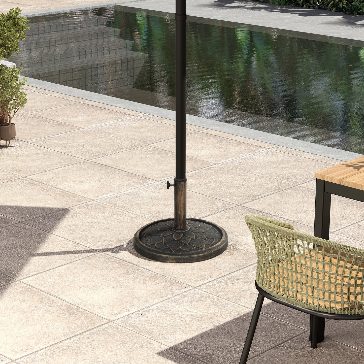 Outsunny 12kg Resin Garden Parasol Base Round Umbrella Stand Heavy Duty for 32 38 48 mm Poles Bronze Tone