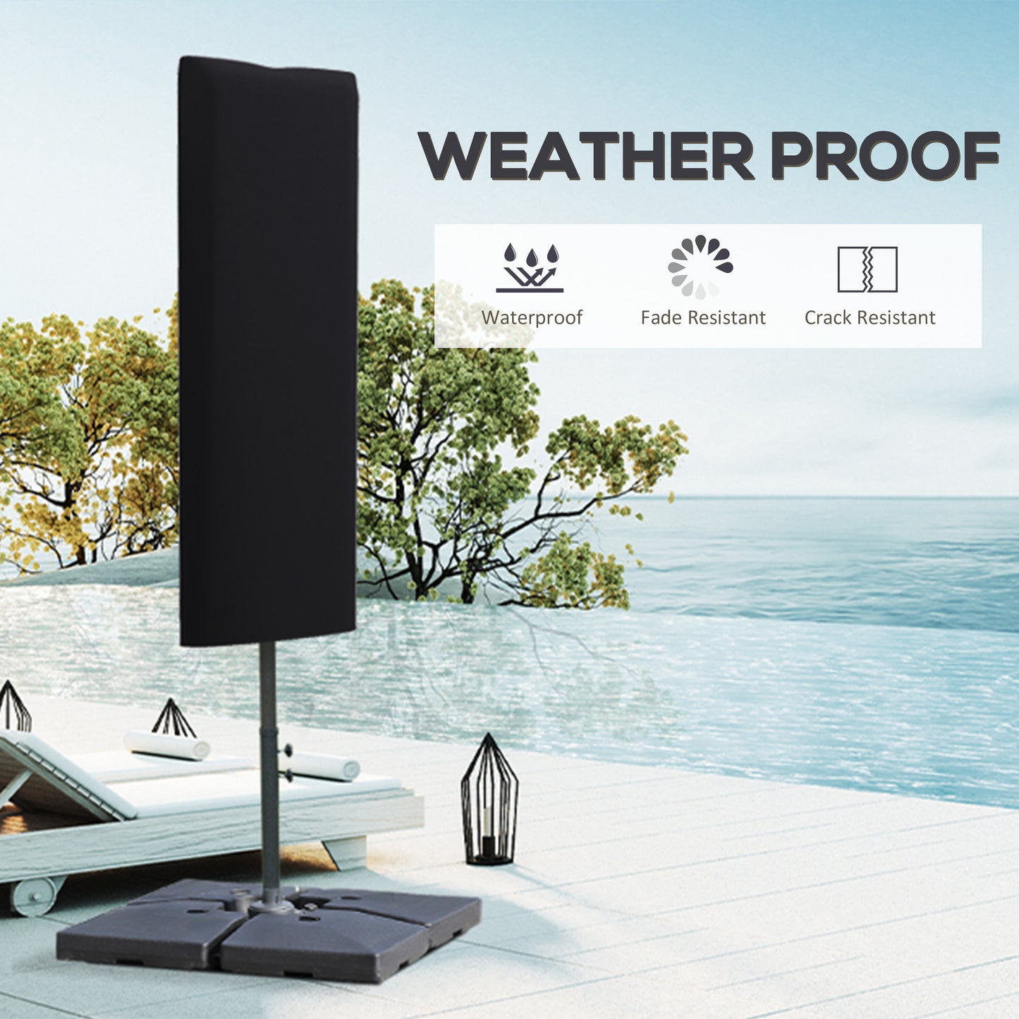 Outsunny Garden Parasol Cover 60 x 160 cm for 2 to 4.6 m Umbrellas Weatherproof Polyester Zipper Black