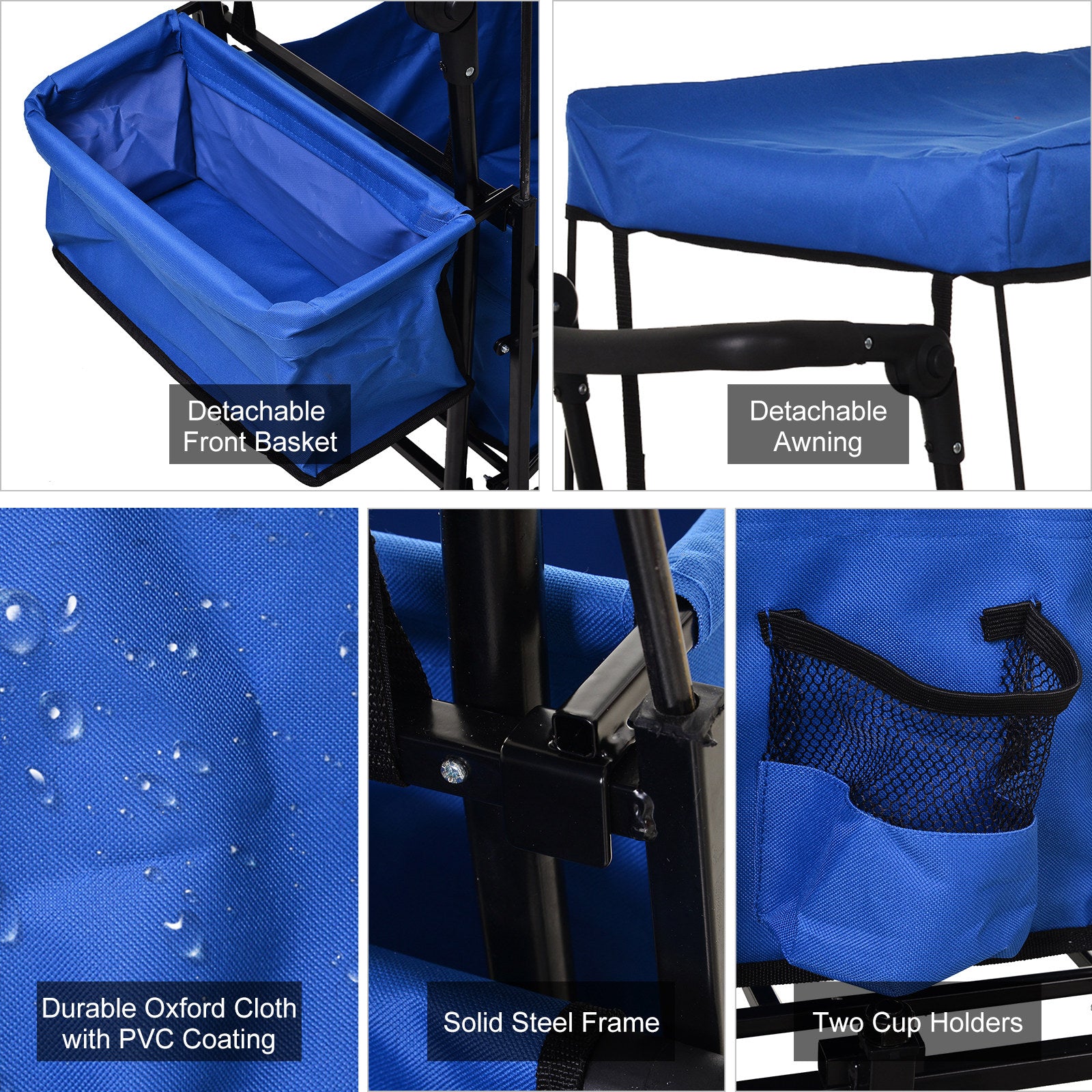 DURHAND Blue Folding Storage Trolley Cart with Canopy and 4 Wheels for Shopping, Camping, and Garden Use - ALL4U RETAILER LTD