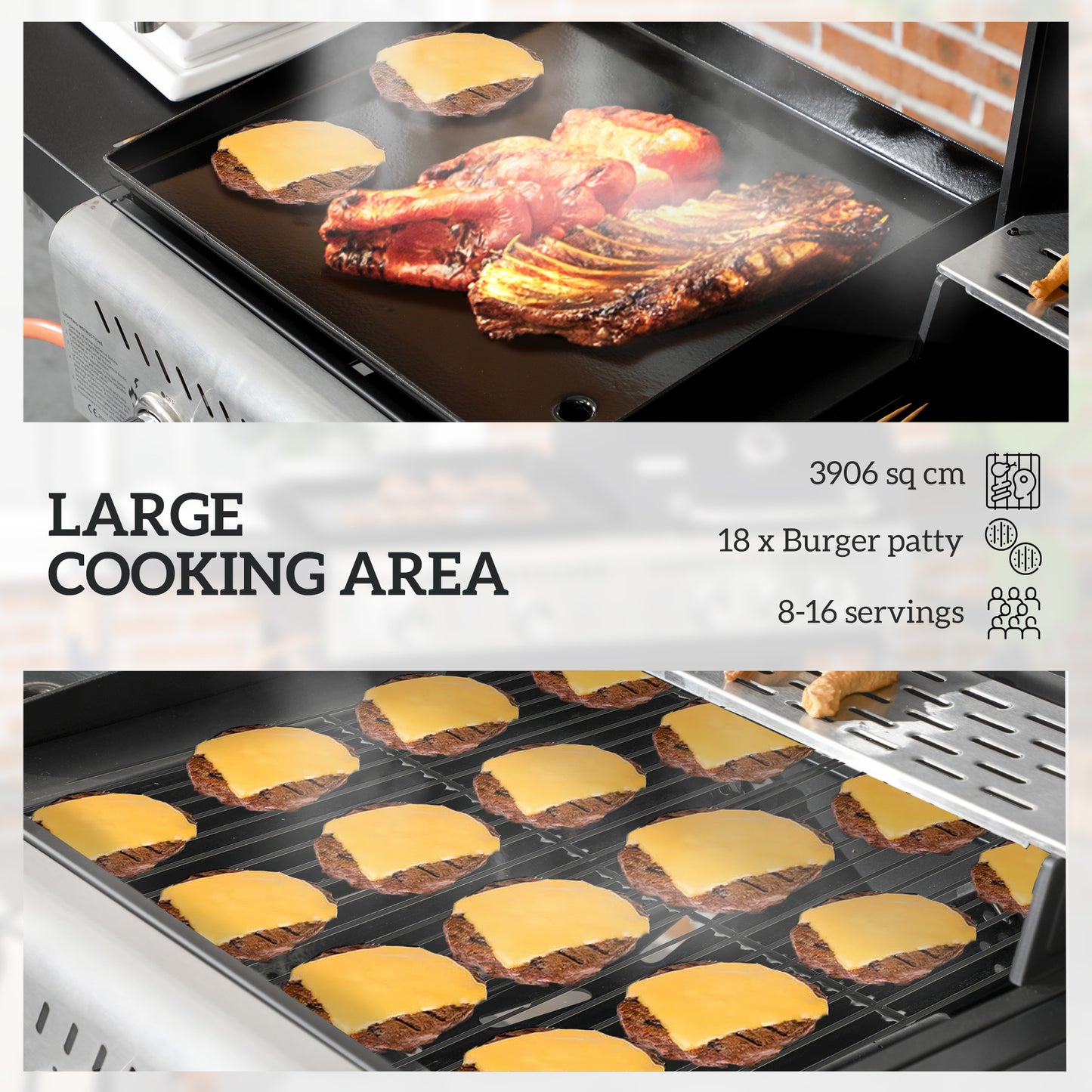 Outsunny Deluxe Duo Gas BBQ With Grill Plancha And Side Burner Large 5565 Cm2 Cooking Surface Black