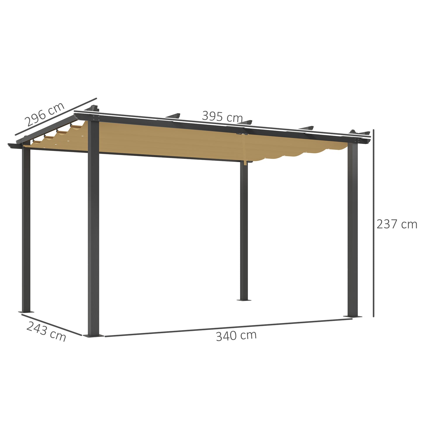 Outsunny 3 x 4m Aluminium Pergola With Retractable Roof Khaki for Patio Or Garden
