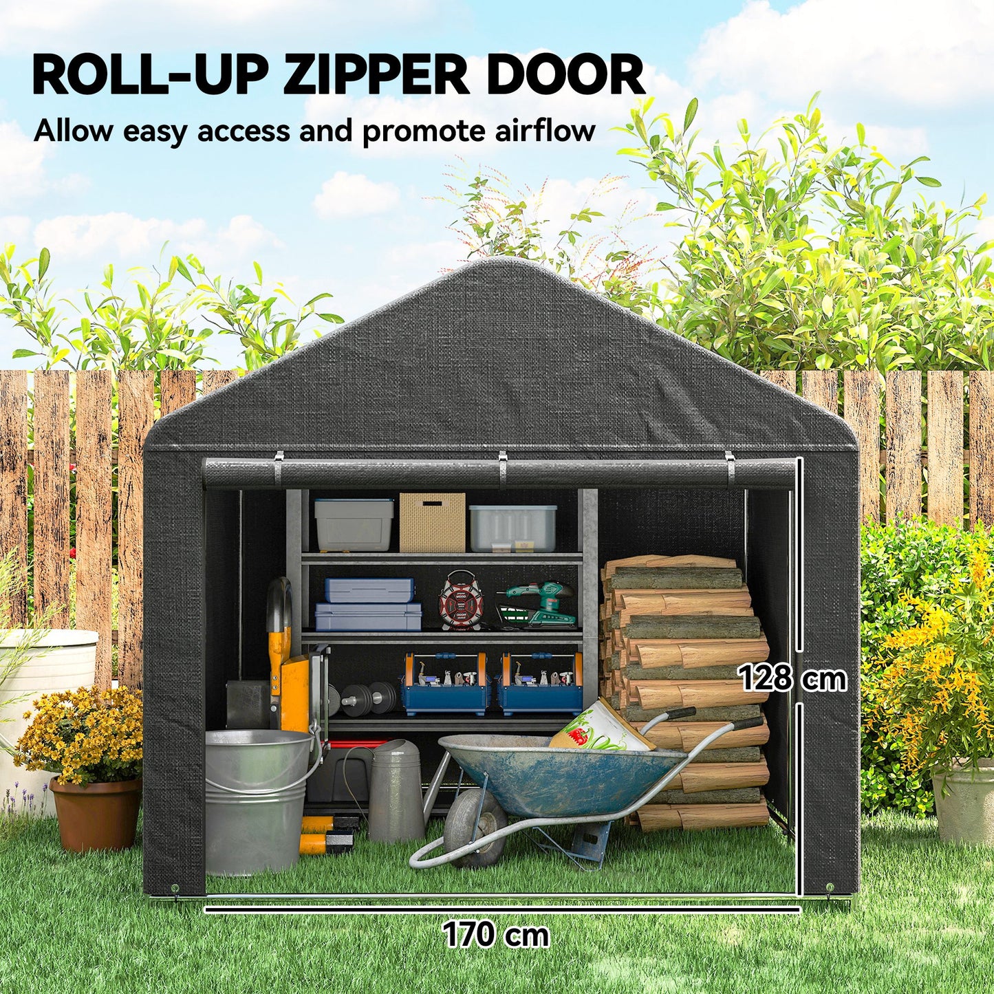 Outsunny Outdoor Garden Bike Storage Shed With Waterproof Roll Up Zipper Door And Galvanised Metal Frame Dark Grey