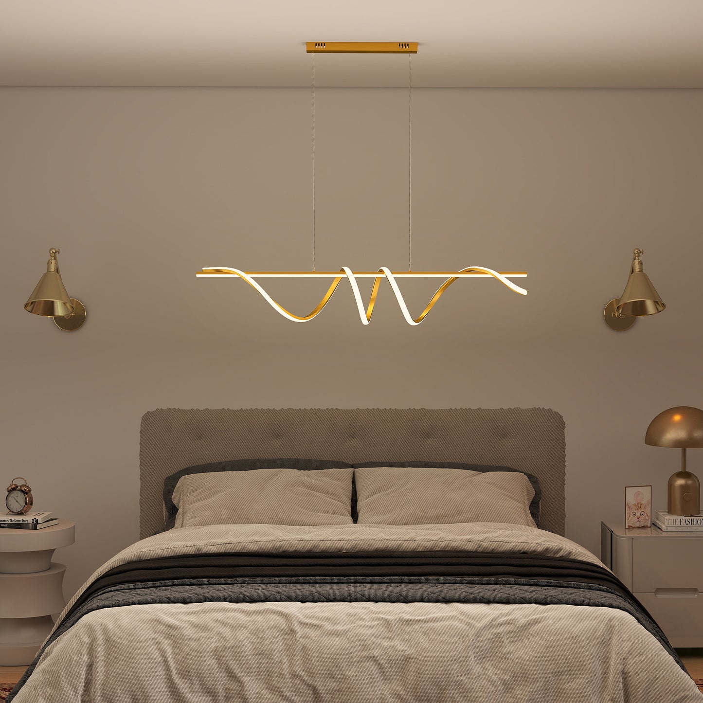 HOMCOM Pendant Light With Three Colour Temperatures Gold Tone Modern Ceiling Fixture Dimmable Ambient And Task Lighting