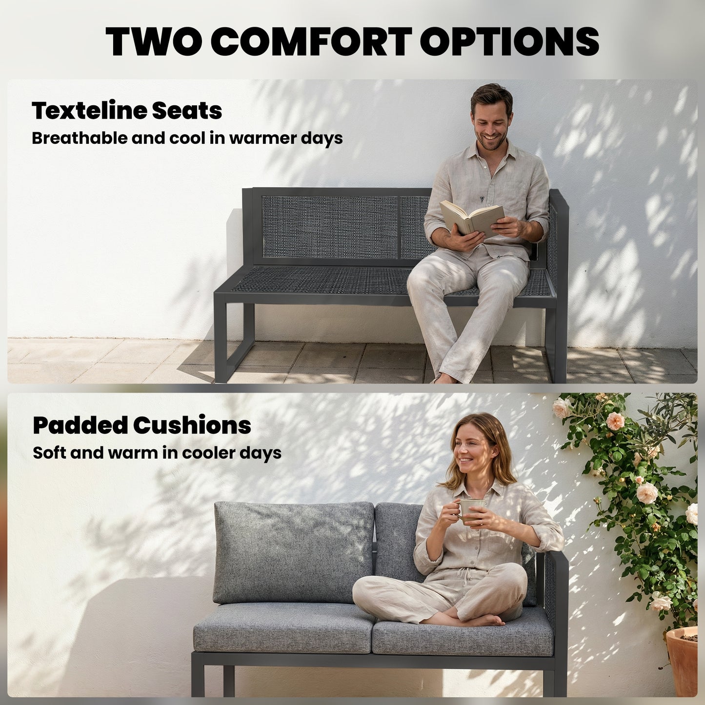 Outsunny 6 Seater Metal Garden Furniture Corner Sofa Set With 3 Loveseats Faux Wood Table Texteline Seat Cushions