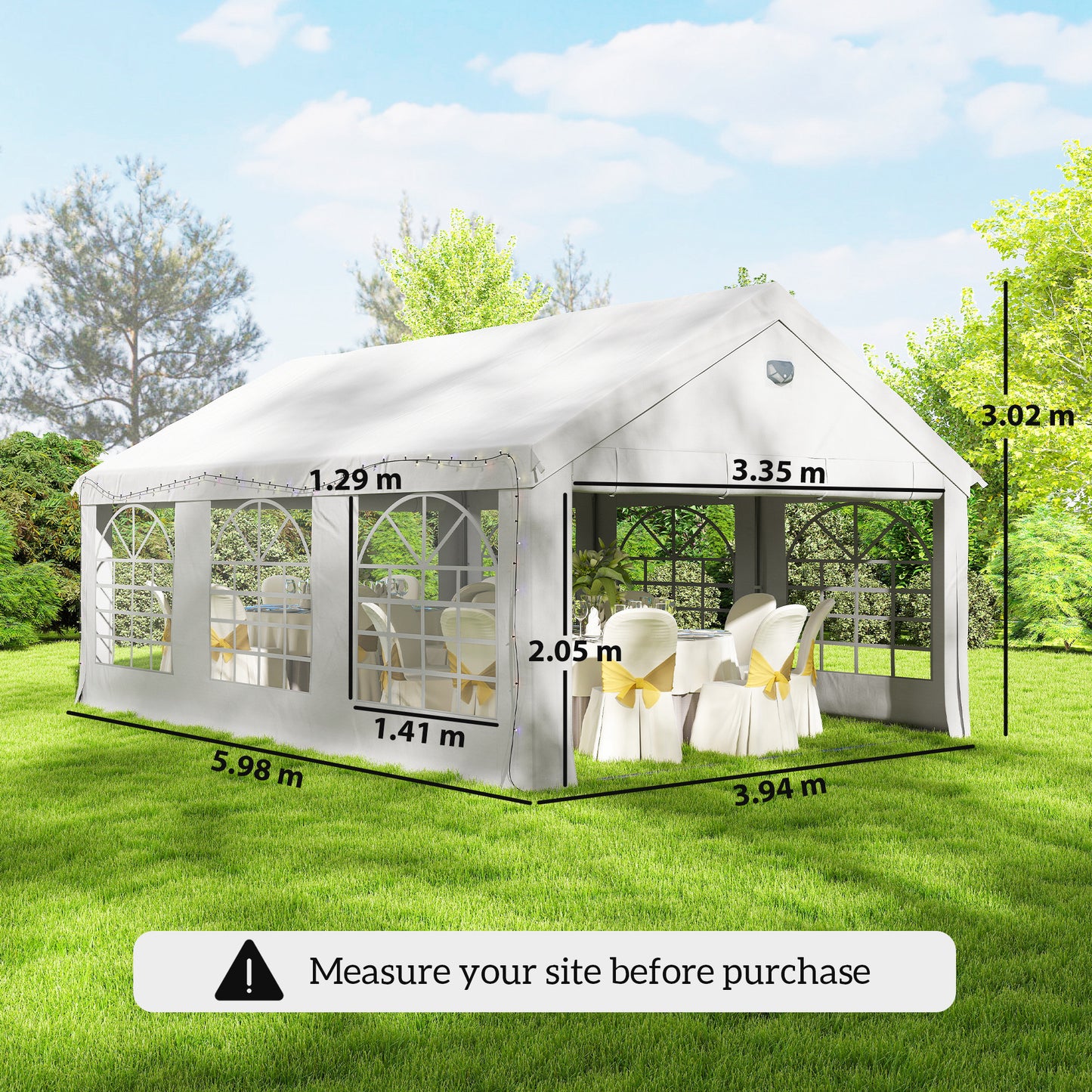 Outsunny 6 x 4 m Outdoor Party Wedding Tent Heavy Duty Gazebo Canopy With Windows And 4 Removable Sidewalls