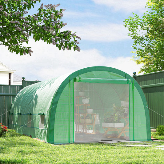 Outsunny 6 X 3m Polytunnel Greenhouse With Upgraded Structure Mesh Door And Windows 15 Plant Labels Green
