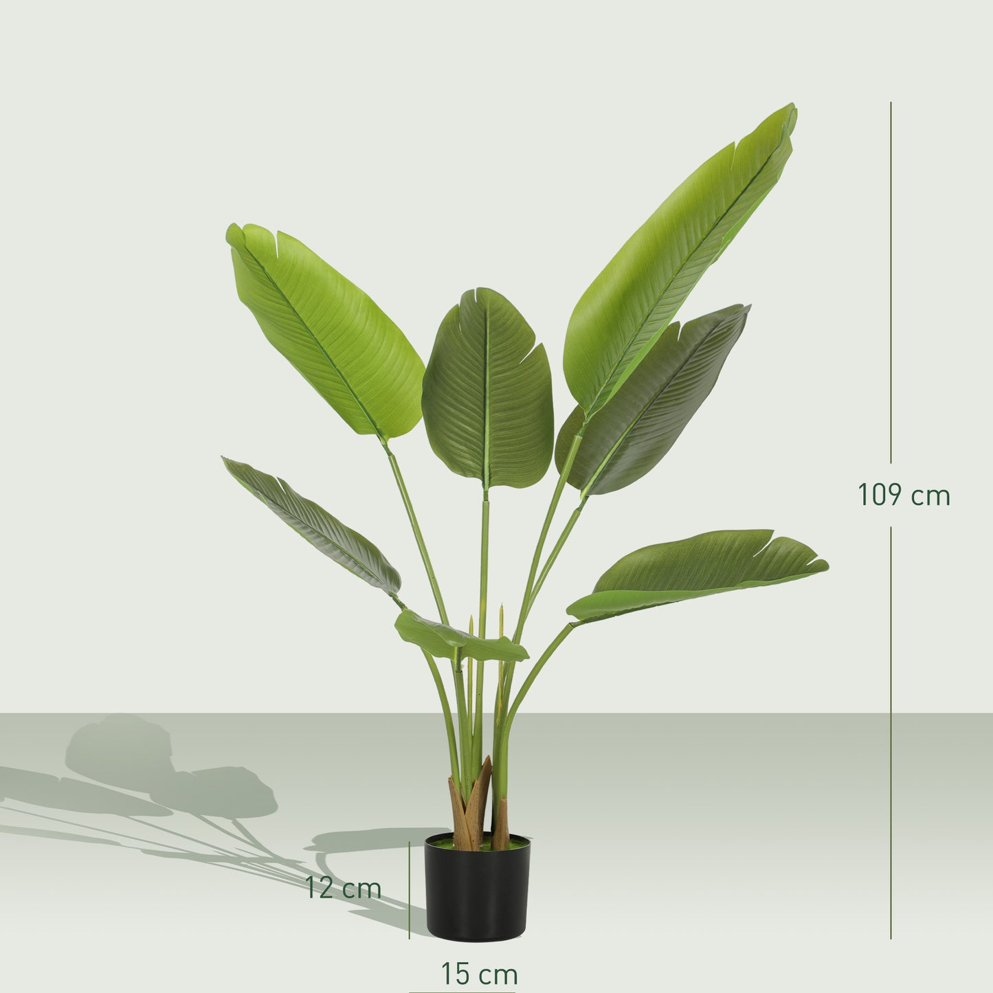 HOMCOM 109cm Artificial Bird of Paradise Plant in Pot with PEVA Leaves Banana Leaf Tree for Home Office Decor Green