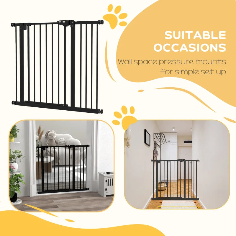 PawHut Metal Adjustable Dog Gate, Black, Expands from 74cm to 94cm - Secure Containment for Pets, Easy Installation - Ideal for Home Safety - ALL4U RETAILER LTD