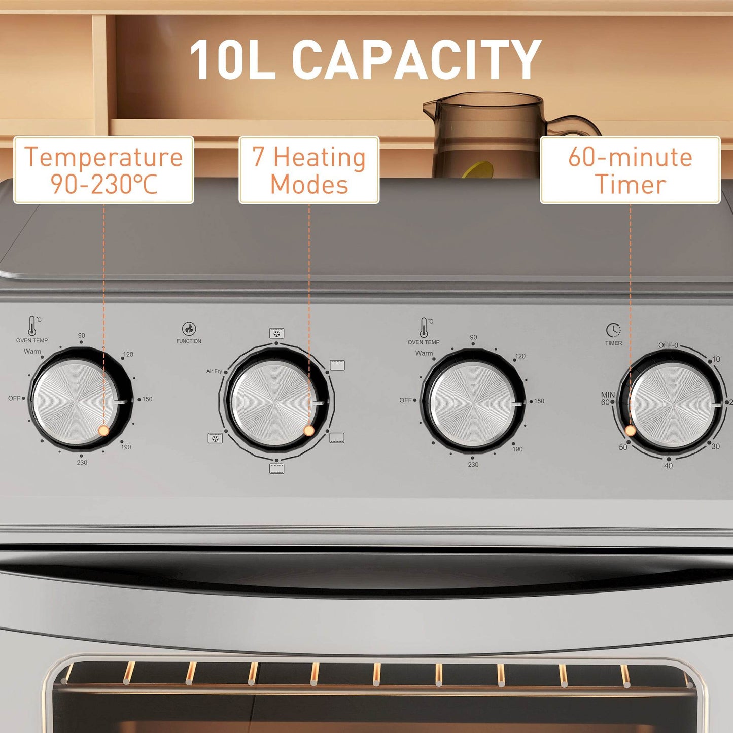 HOMCOM 24L Versatile Air Fryer Oven - Compact Mini Oven for Healthy Cooking, Baking, and Roasting with Touch Screen Controls, Adjustable Temperature, and Timer, 1600W, Silver - ALL4U RETAILER LTD