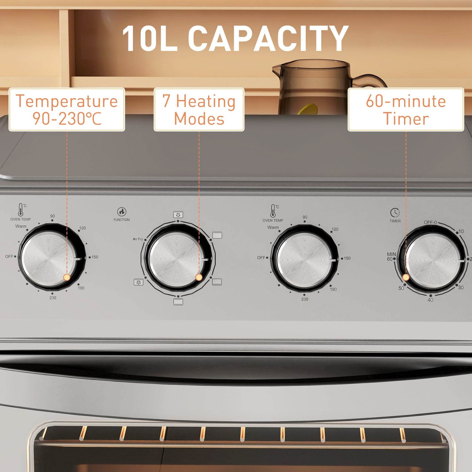 HOMCOM 24L Versatile Air Fryer Oven - Compact Mini Oven for Healthy Cooking, Baking, and Roasting with Touch Screen Controls, Adjustable Temperature, and Timer, 1600W, Silver - ALL4U RETAILER LTD