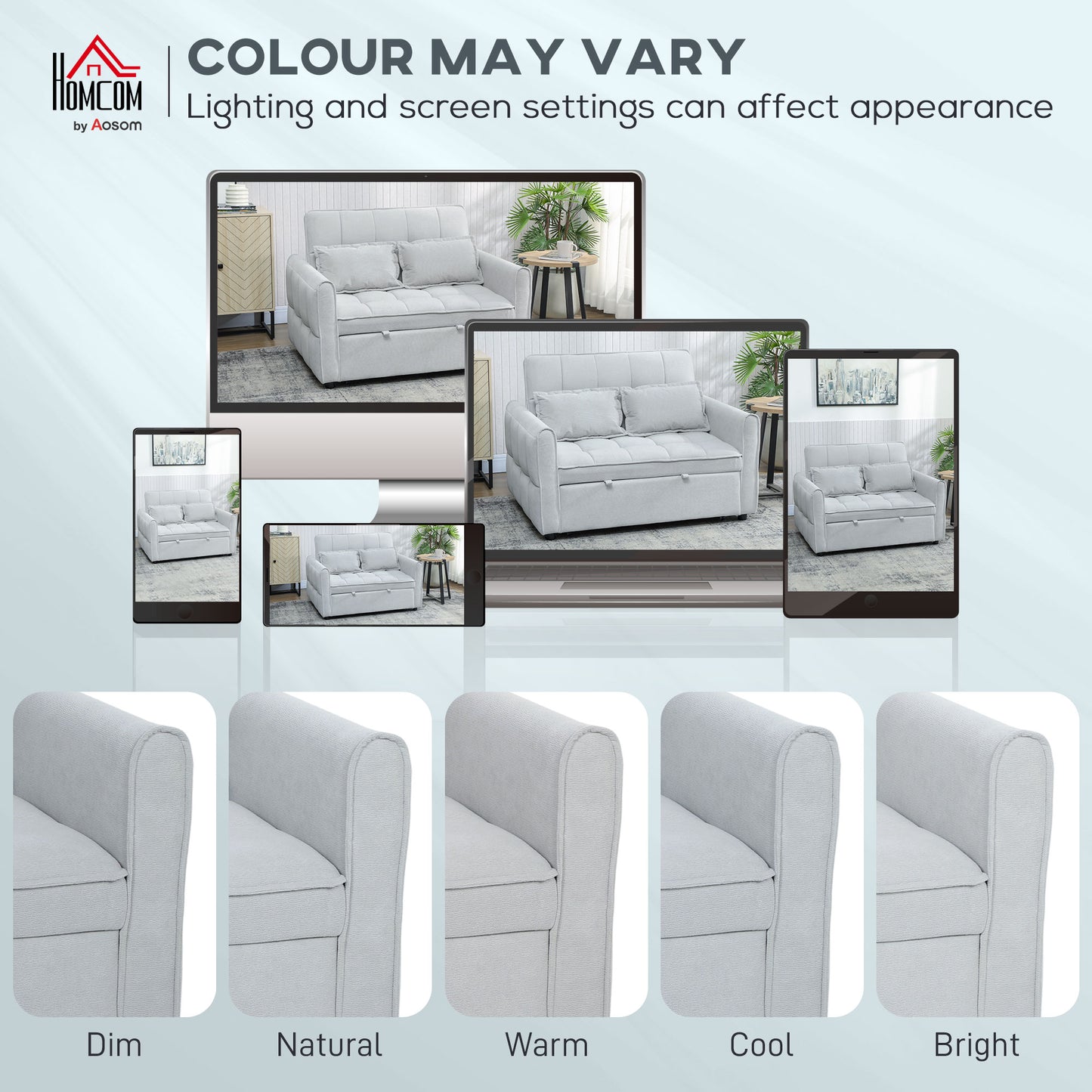 HOMCOM 2 Seater Sofa Bed 3 In 1 Convertible Sleeper With Adjustable Backrest Click Clack And Two Pillows Light Grey
