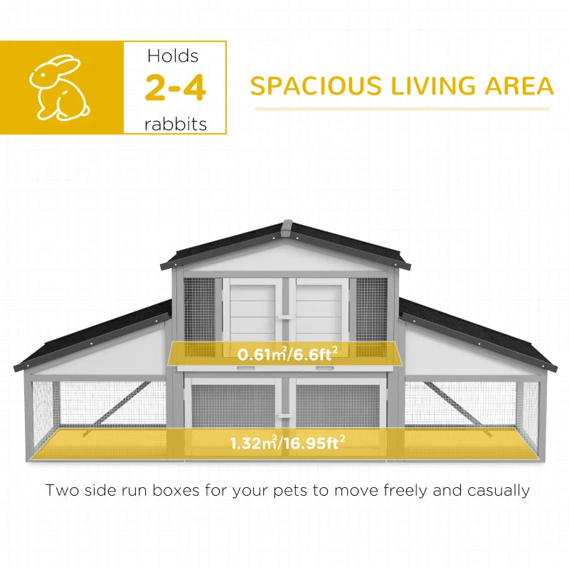 PawHut Large Outdoor Rabbit Hutch with Run, Tray, Ramp - Light Grey | Spacious Bunny Cage - ALL4U RETAILER LTD