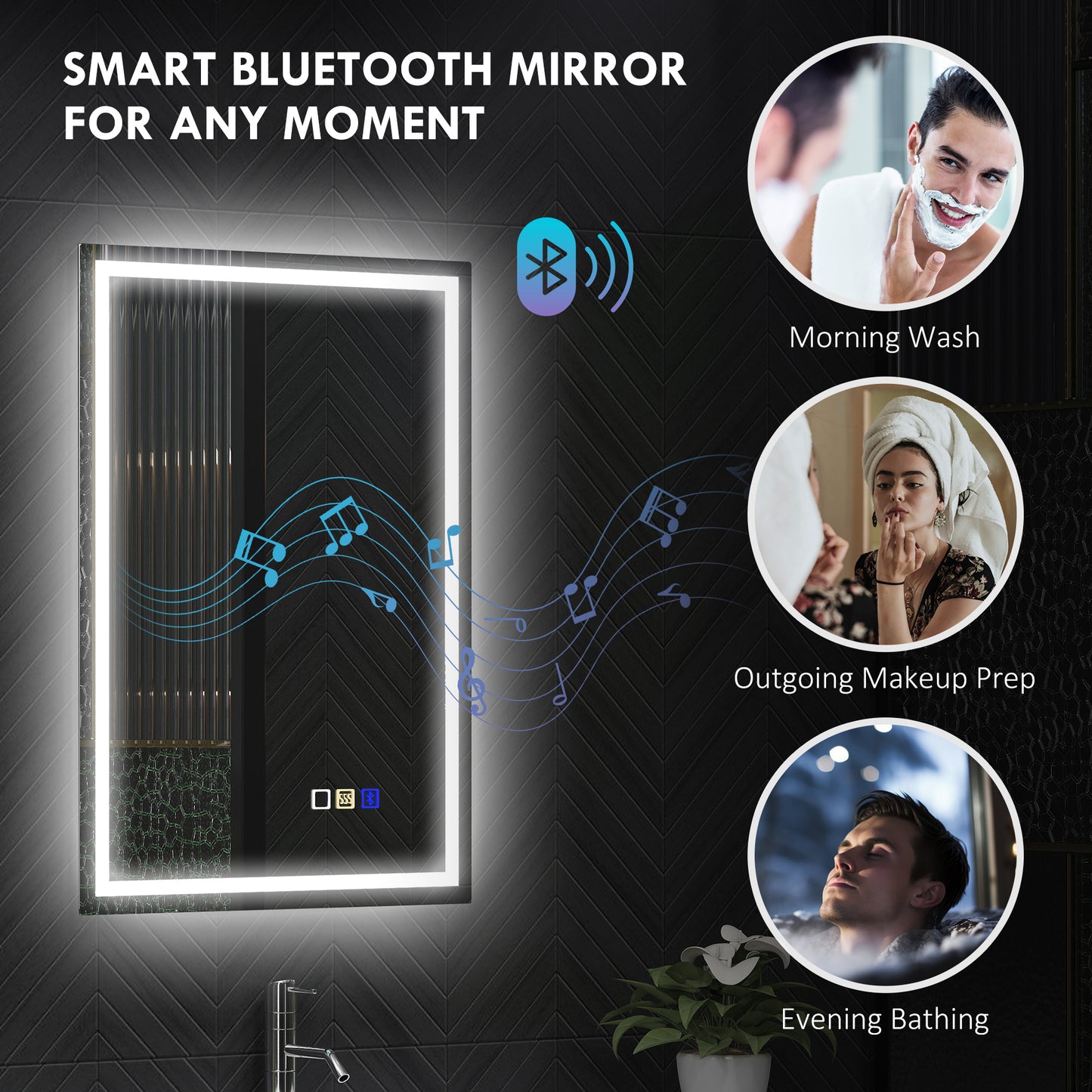 HOMCOM 50 By 70 Cm Anti Fog LED Bathroom Mirror With Bluetooth Silver Tone Edge Lit 240 LED Beads